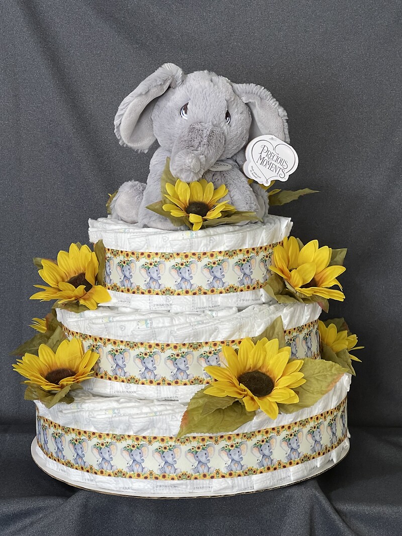 Precious Moments Tuk the Elephant Diaper Cake arranged by a florist in ...