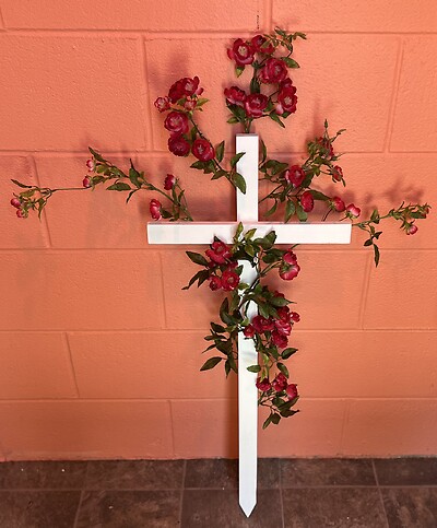 Roadside Memorial Cross w/Silk Wild Roses