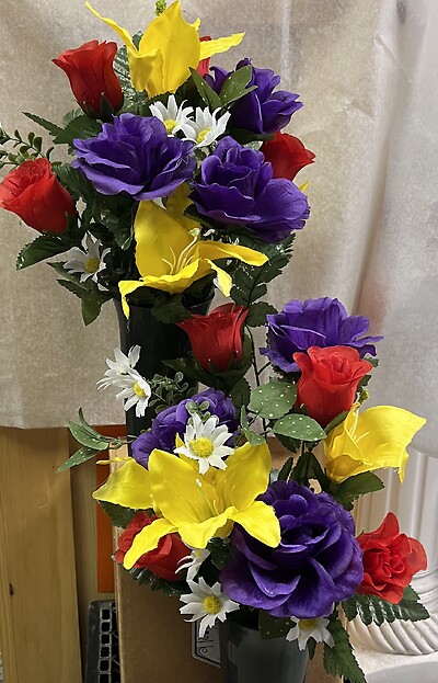 Set of PURPLE, YELLOW &amp; RED Silk Side Vases