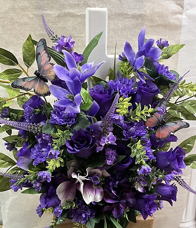 Cross in PURPLE Silk w/Butterflies