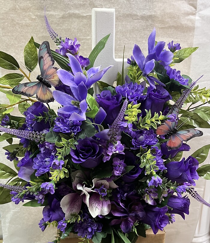 Cross in PURPLE Silk w/Butterflies